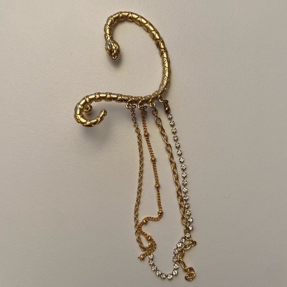 Gold Snake Ear Cuff w/Chains